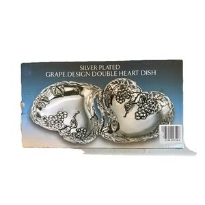 Silver Plated Grape‎ Double Heart Dish Godinger Silver Art Serving Tray Snacks